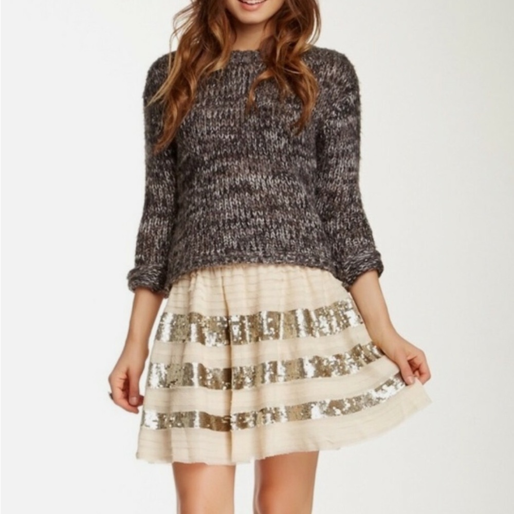 Free People Sparkle And Stripe Sequin Tiered Mini Skirt Size Small